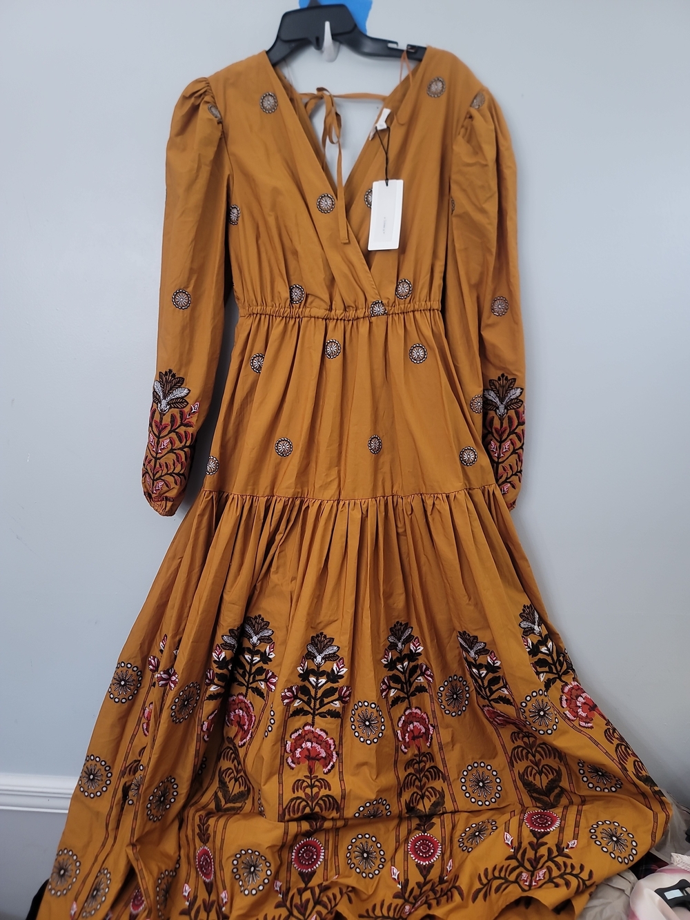 A Loves A Woven Floral Print Surplice Long Balloon Sleeve Tie Back Maxi Dress